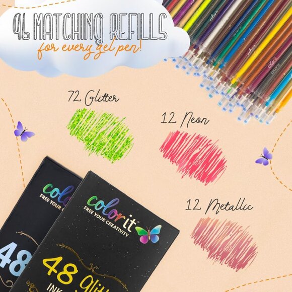 Gel Pens Set for Coloring – 192 Pack with 12 Metallic, 12 Neon, 72 Glitter Gel P - Picture 6 of 8